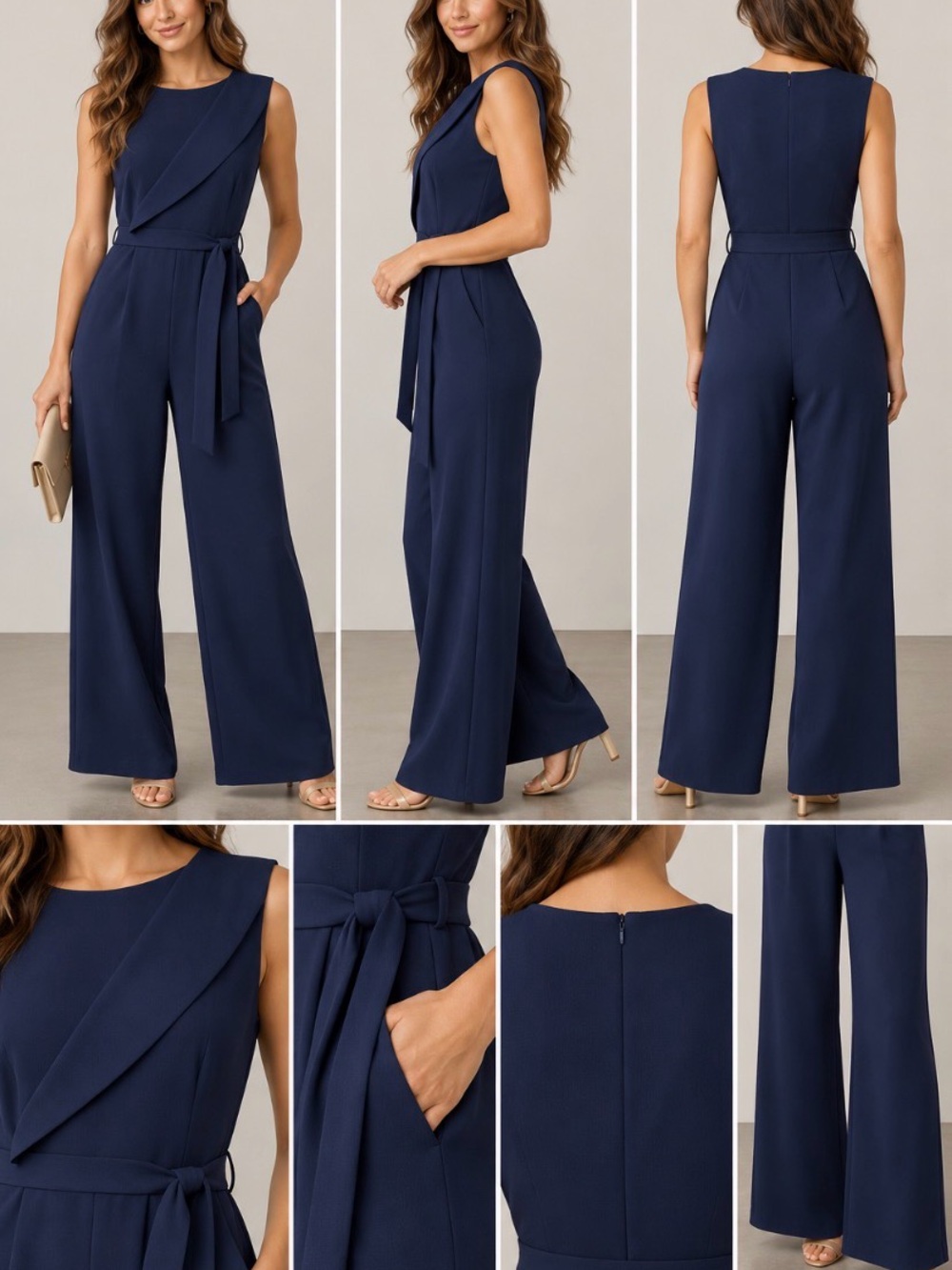 Calvin Klein Sleeveless Belted Wide Leg Jumpsuit – Navy – Size 6 – NWT